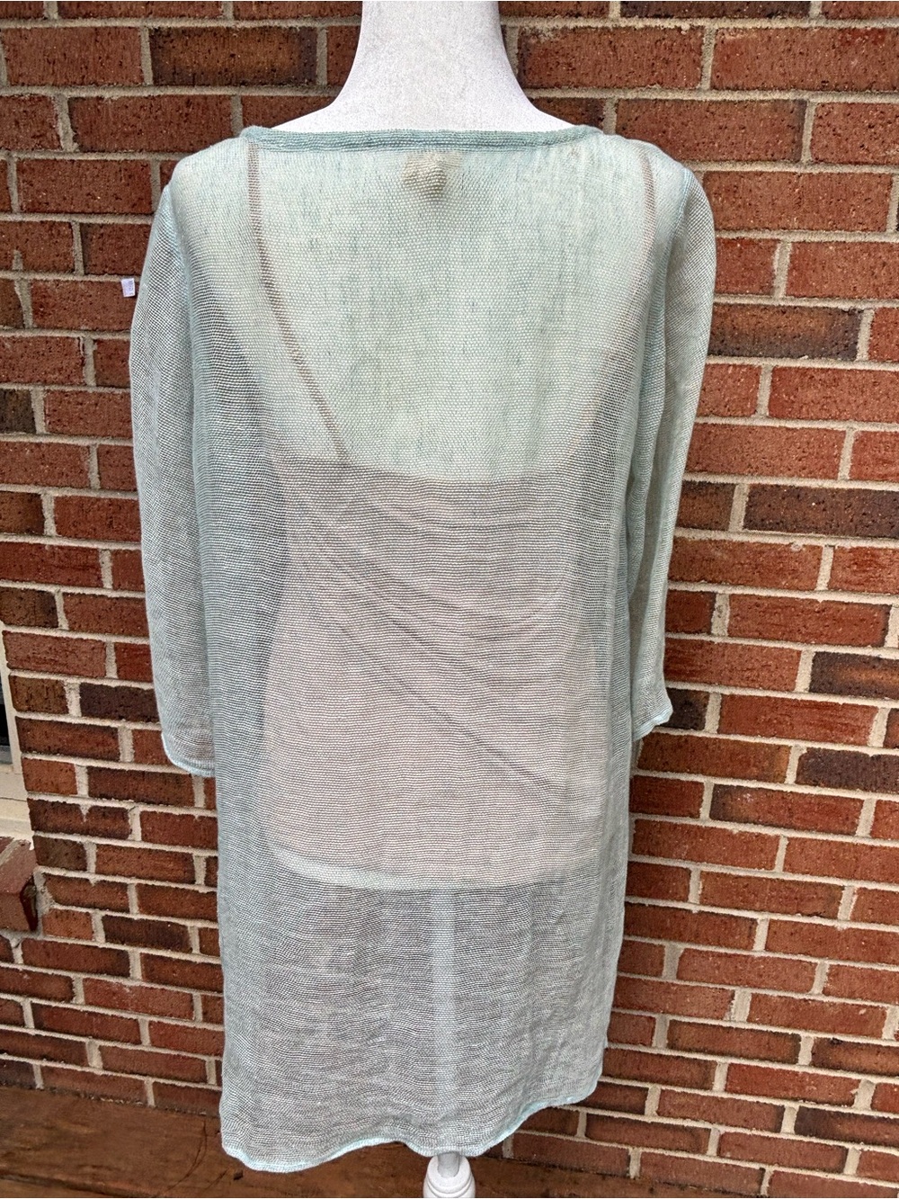 Eileen Fisher Organic Linen Open Knit Tunic Sweater Seafoam Green Size M - Picture 8 of 10